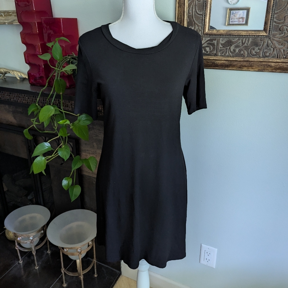 Yansi Fugel Women's Small Tshirt Mini Dress Folded Collar Short Sleeve Black 168